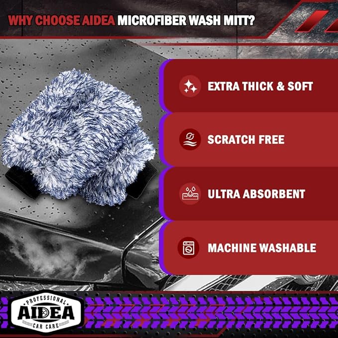 AIDEA Car Wash Mitt Microfiber, 1PK Scratch Free Lint-Free, Wheel Cleaner Mitts, Extra Plush Premium Microfiber Mitt Car Wash Brush, Regular Size 7.12''X10.14''