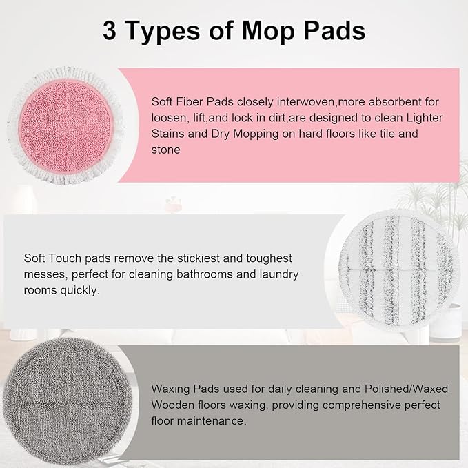 Spin Cordless Electric Mop Pads: 7.5/7.48/7.28/7 Inch Steam/Electric Mop Pads Replacement for Vmai/eous/idoo/alfabot/devoac - Round Velcro Scrubber Reusable Mop Pads Refill for Floor Cleaning 8 Pack