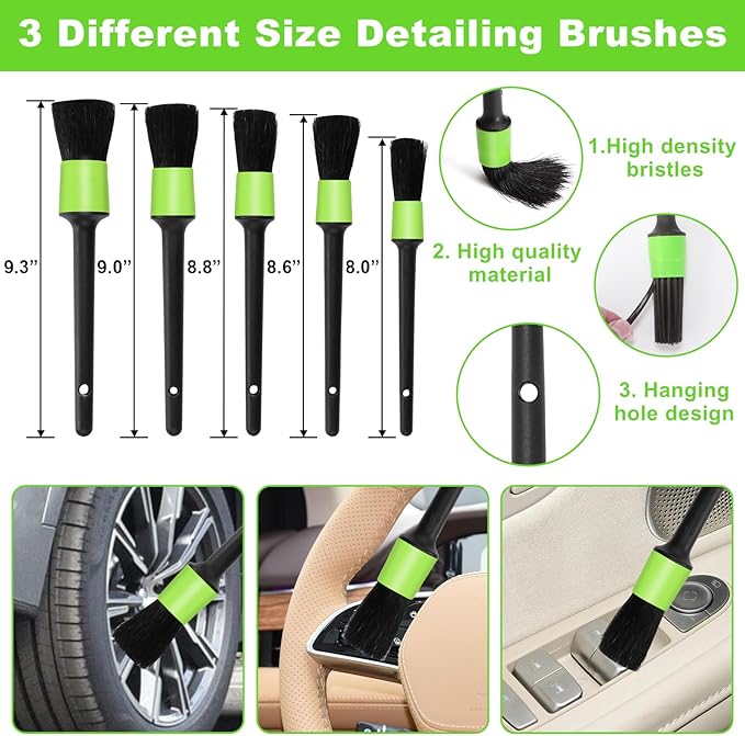 Green Windshield Cleaner Tool, 17Pcs Car Interior Cleaning Kit, Detailing Kit Interior Cleaner, Car Detailing Brushes, Cleaning Gel, Inside Cleaning Accessories for Trucks, SUVs, RVs Window