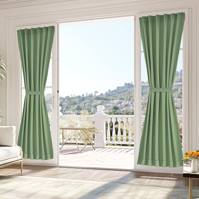 Vatge Sidelight Curtains for Front Door, Self Adhesive Sidelight Curtains for Door Winow, 1 Panel, W25 x L80, Sage Green