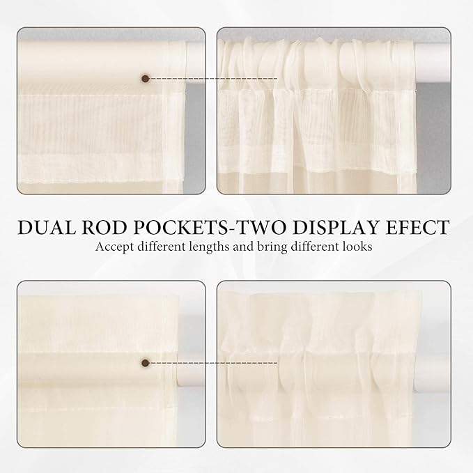 MIULEE 2 Panels Sidelight Curtains for French Door Sheer Panels Light Filtering Window Treatment for Narrow Door 25 x 40 Inches with Tieback - 2 Panels, Cream Beige