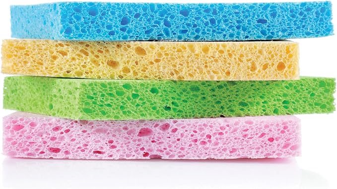 HIC Kitchen Pop-Up Sponges, Rectangular, Natural Vegetable Cellulose, Set of 4