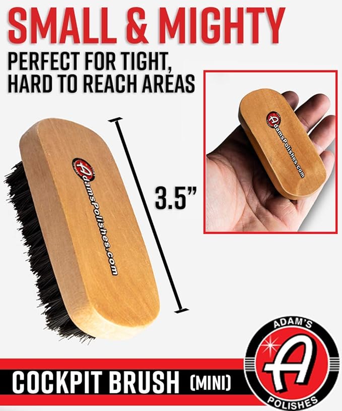 Adam's Polishes Cockpit Detailing Brush (Mini) - Car Cleaning Brush | Scrub Brush for Interior Leather Cleaner Carpet Upholstery Bathroom Fabric Shoe