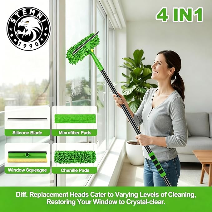 4-in-1 Window Cleaning Kit with Storage Bag, 79'' Window Squeegee Cleaner Tool with Extension Pole, Professional Window Washing Equipment for Home, Outdoor Windows, Glass, Shower, Commercial