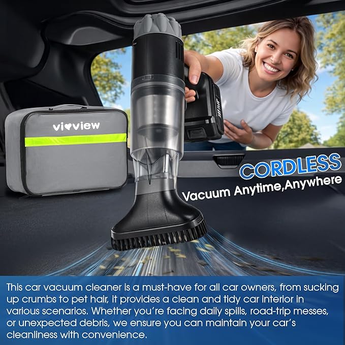 26pcs Car Cleaning Kit, Gray Interior Detailing Kit with High Power Vacuum Portable Cordless, Handheld Vacuum Cleaner for Home, Car, Pet Hair, Keyboard, Complete Auto Accessories for Gift