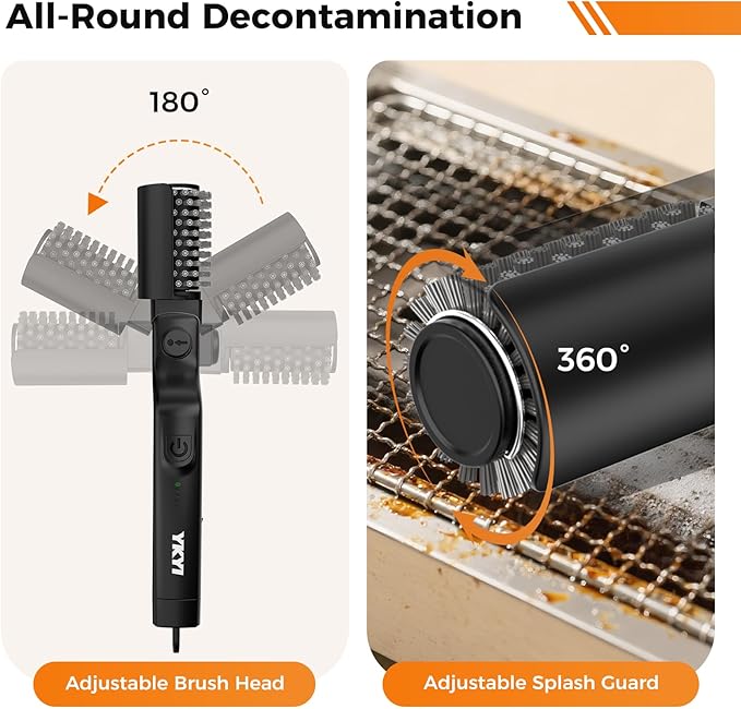 YKYI Electric Grill Brush - Cordless Rechargeable BBQ Cleaner with 180° Adjustable Head, 2600mah High-Torque Power Rotary BBQ Scrubber for Outdoor Stainless Steel Cast Iron Grates (Black)