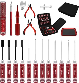 19Pcs RC Car Tool Kit Hex Screwdriver Set Nut Drivers Phillips Screwdrivers Plier Wrench Body Reamer for 1/8 1/10 Traxxa