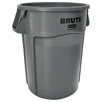 Rubbermaid Commercial Products BRUTE Heavy-Duty Round Trash/Garbage Container, 44-Gallon, Gray, for Landscapers/Construc