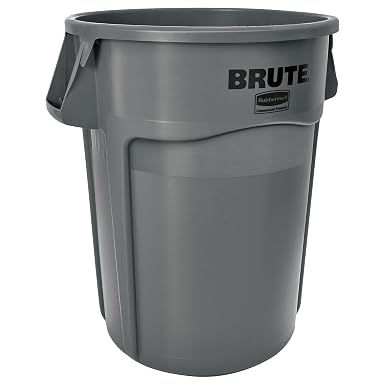 Rubbermaid Commercial Products BRUTE Heavy-Duty Round Trash/Garbage Container, 44-Gallon, Gray, for Landscapers/Construc