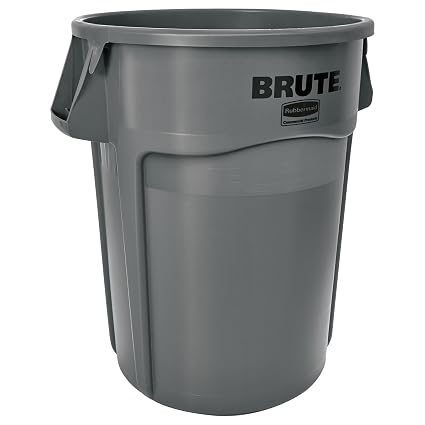 Rubbermaid Commercial Products BRUTE Heavy-Duty Round Trash/Garbage Container, 44-Gallon, Gray, for Landscapers/Construc