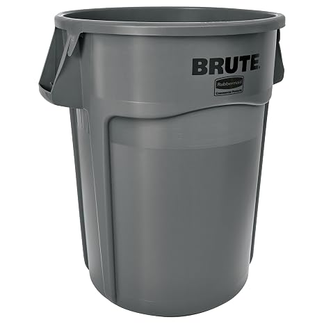 Rubbermaid Commercial Products BRUTE Heavy-Duty Round Trash/Garbage Container, 44-Gallon, Gray, for Landscapers/Construc