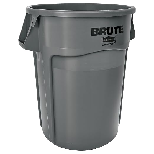 Rubbermaid Commercial Products BRUTE Heavy-Duty Round Trash/Garbage Container, 44-Gallon, Gray, for Landscapers/Construc