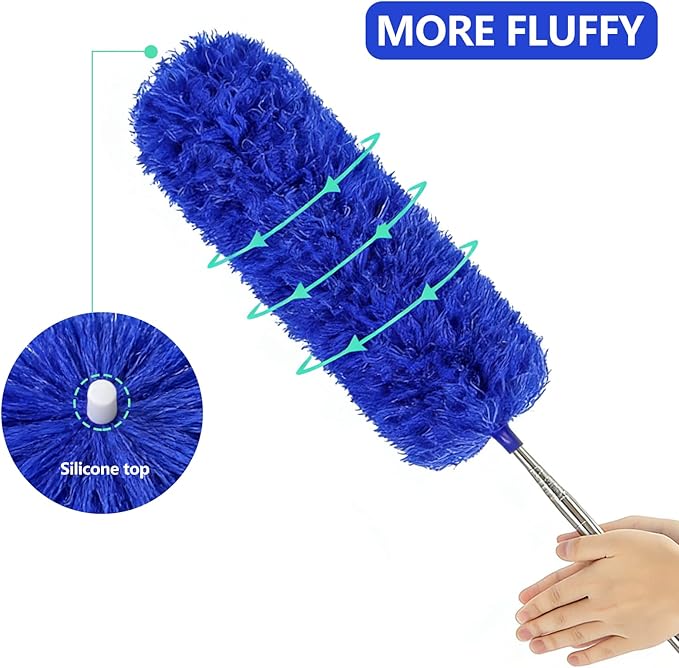 SetSail Extra-Long Dusters with Extension Pole 100-inch for Cleaning Bendable Microfiber Head Washable Ceiling Fan Cleaner Duster for Corner, High Ceilings, Furniture, Blue
