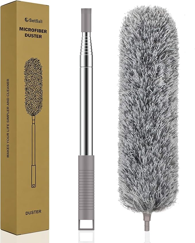 SetSail Extra-Long Dusters with Extension Pole 100-inch for Cleaning, Bendable Microfiber Head Washable Ceiling Fan Duster for High Ceilings, Furniture