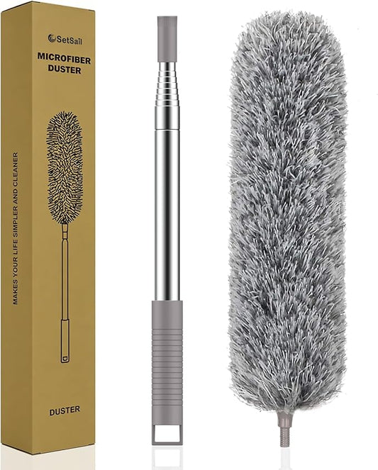 SetSail Extra-Long Dusters with Extension Pole 100-inch for Cleaning, Bendable Microfiber Head Washable Ceiling Fan Duster for High Ceilings, Furniture
