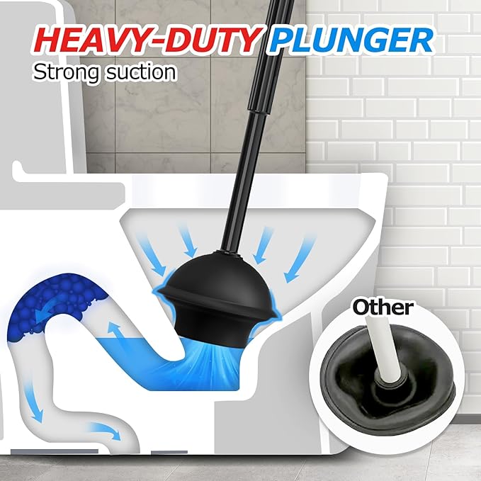 FORASTO 3Pack Toilet Brush and Plunger Set, Extended Handle Plunger,Toilet Bowl Brush Plunger Set,Bathroom Cleaning Tools,Toilet Brush Plunger Combo,Cleaning Brush,Cleaning Supplies(20inch)
