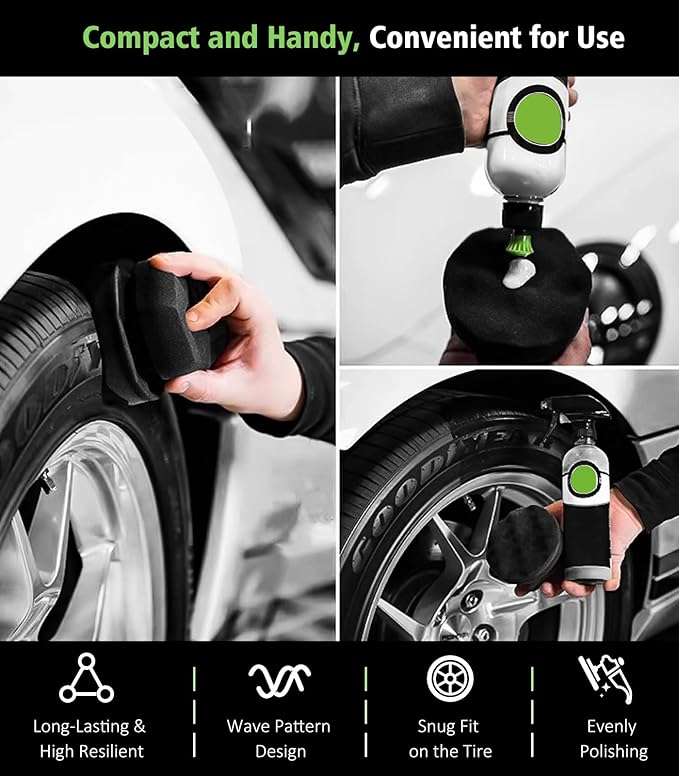 YeewayVeh 8PCS Ultimate Wheel and Tire Brush Kit | 2-Size 360° Bendable Rim Brushes, Boar Hair Detailing Brush, Tire Shine Applicators & Microfiber Towel | Complete Scratch-Free Cleaning & Shining Set