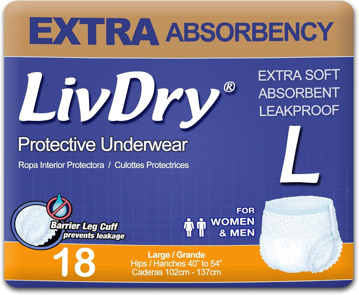 Adult Incontinence Underwear, Extra Absorbency Adult Diapers, Leak Protection, Large, 18-Pack