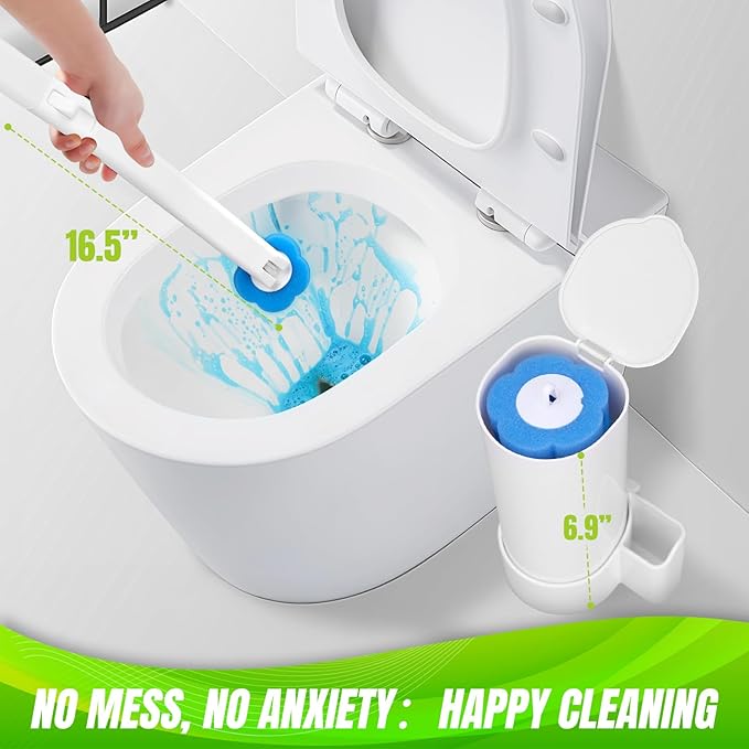 Disposable Toilet Brush, Toilet Wand Refills, Extended Handle with 48 Cleaner Refills, Toilet Brush for Toilet Bowl Cleaners, Bathroom Cleaning