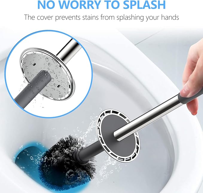 SetSail Toilet Brush, Compact Size Toilet Bowl Brush and Holder Toilet Brushes for Bathroom with Stainless Steel Handle Toilet Cleaner Brush with Durable Scrubbing Bristles, 4 Packs, Gery