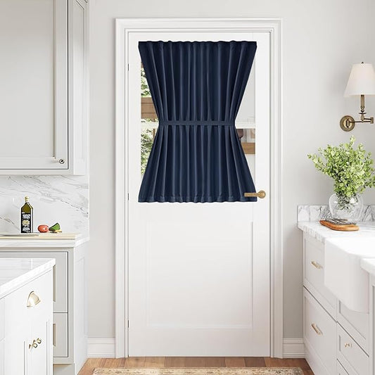 Vatge Privacy French Door Curtain - Thermal Insulated Self Adhesive Blackout Door Curtains with Tieback, 1 Panel, W54 x L40, Navy