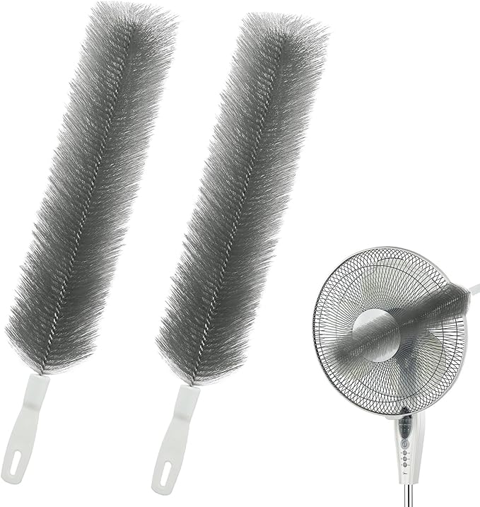 Fan Cleaning Brush, Bendable Fan Duster Fans Cleaner for Your Electric Fans Reusable Dust Cleaner Microfiber Head Dusting Brush for Air Conditioning, Home Car Vents, Curtain, Shutters 2 Pcs Grey