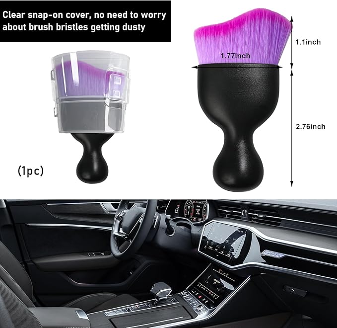 Ziciner Car Detailing Brush, Curved Soft Bristles Auto Removal Dust Collectors, Universal Vehicle Dashboard, Air Conditioner Vents etc Interior Cleaning Tool Accessories (Double Purple)