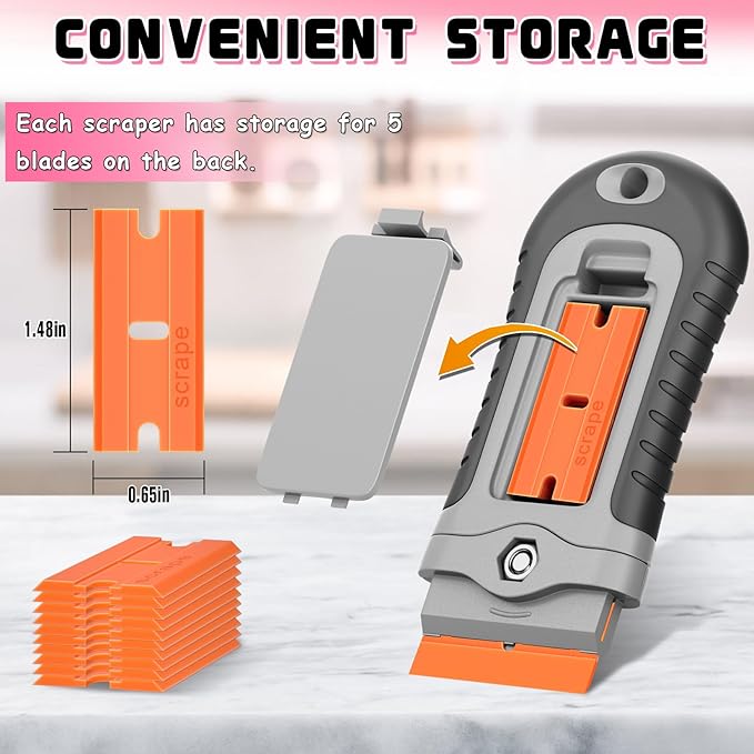 DIYSELF 2 Pcs Plastic Razor Blade Scraper with 10 Pcs Blades, Plastic Scraper Tool for Adhesive Remover, Scrapers for Cleaning Stickers, Decals, Glass, Windows, Car, No Scratches (Grey)