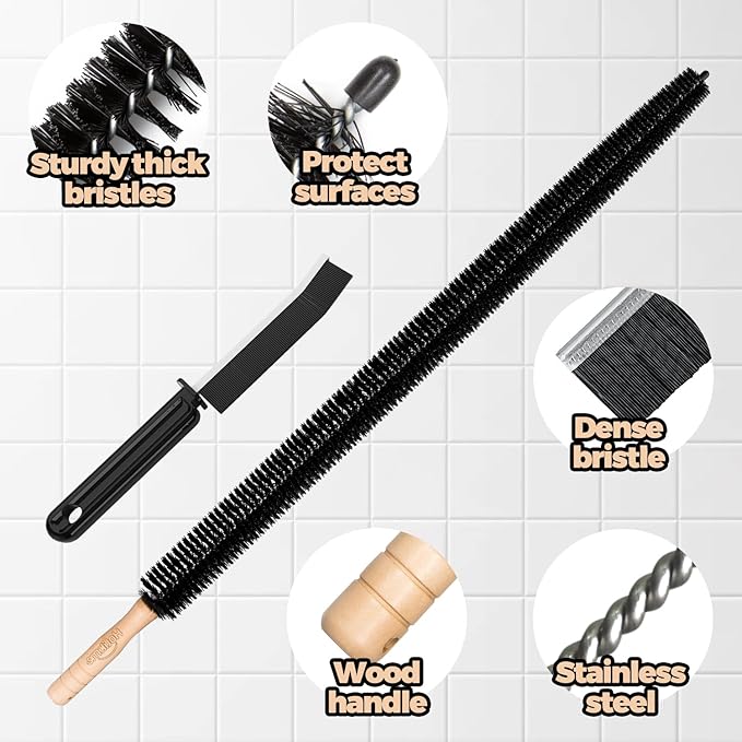 Holikme Dryer Vent Cleaner Kit 4 Pack - Household Cleaning Supplies,Long Flexible Refrigerator Coil Brush Radiator Brush,Dryer Lint Brush Home Essentials for Lint Trap Dust Vacuum Brush