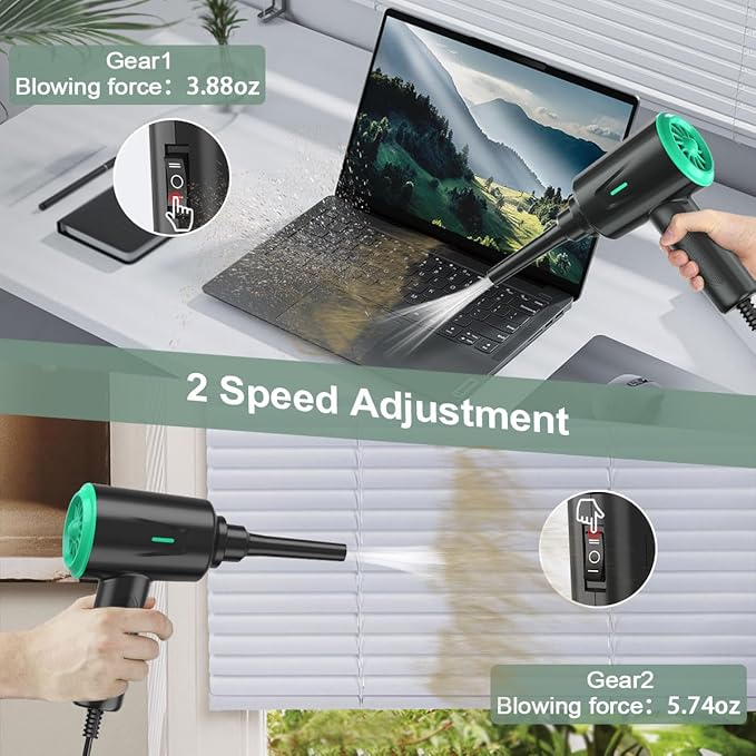 Meudeen Air Duster - Electric Air Blower - 5.74oz High Power Cleaning for Computer - PC - 2 Gear Compressed Air