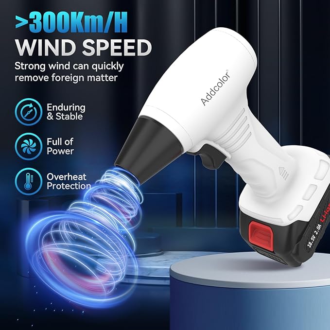 Leaf Blower Cordless, Portable Handheld Blowers with 18.5V 2.0 Ah Battery and Charger, Electric Leaf Blower for Dust Snow Blowing, Lawn Care, Patio, White