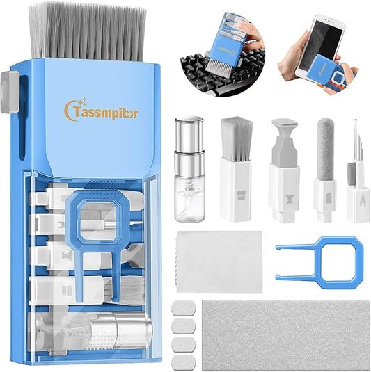 Tassmpitor Laptop Cleaning Kit, All in 1 Keyboard Cleaning kit for MacBook iPad iPhone, Compact Keyboard Cleaner with Brush and Spray for Tablet, Airpods, Earbud, Computer Screen, PC Monitor, SkyBlue