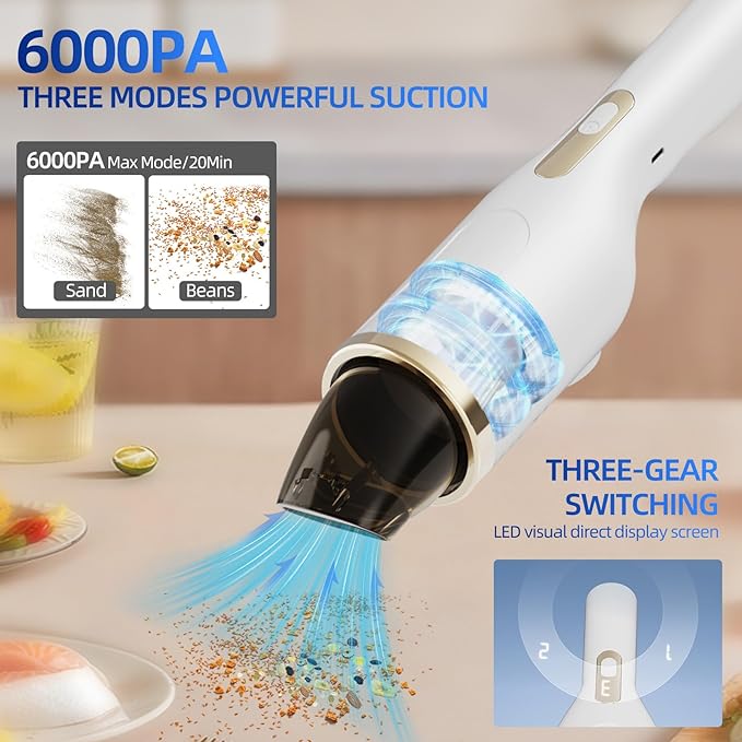 Cordless Car Vacuum Cleaner with UV Light, 2-in-1 Suction & Blower, Mini Handheld Vacuum with HEPA Filter, LED Light, 4 Nozzles for Deep Cleaning Home, Sofa, Pet Hair, Keyboard (White)