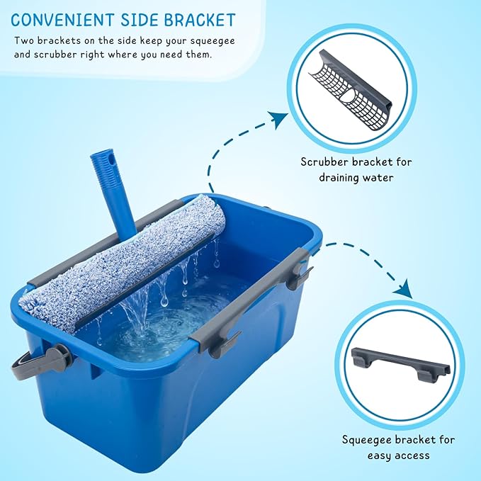 Window Cleaning Kit for Home and Commercial Use, 6 Ft Long Handle Professional Glasses Cleaner Squeegee with 3 Gallon Bucket and Spray Bottle and Scrubber, Car Windshield Washing Tool
