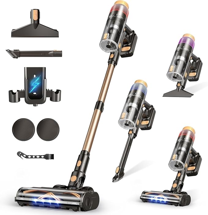 PEDOOLO Cordless Vacuum Cleaner, Upgraded 650W 55KPA 70Mins Vacuum Cleaners for Home, Self-Standing Stick Vacuum, Wall M