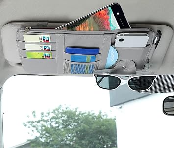 Car Sun Visor Organizer, Multifunctional Leather Sun Visor Organizer Sunglass Holder with Zipper for Car Interior Truck 