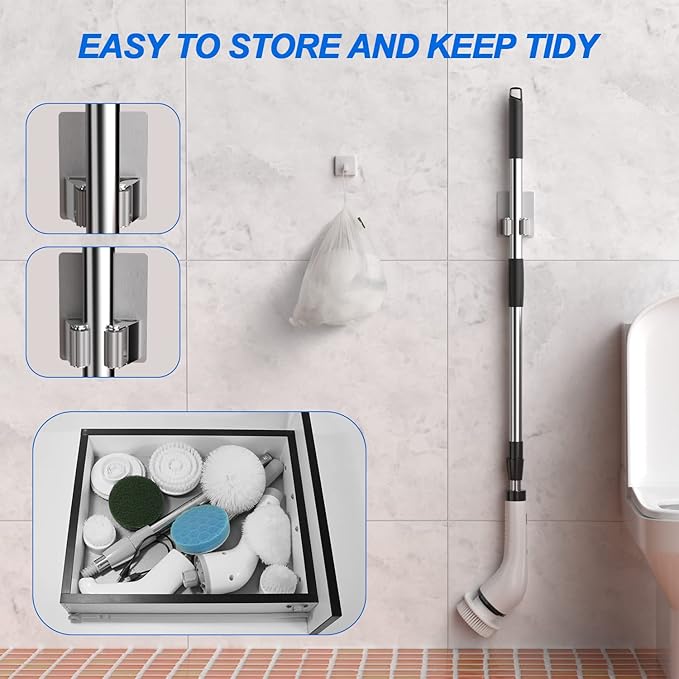 Electric Spin Scrubber, Shower Cleaning Brush, 2 Adjustable Speeds Cordless Power Spinning Cleaner Brush with 8 Replaceable Brush Heads for Tile, Tub, Sink, Wall, Bathroom SXT-160