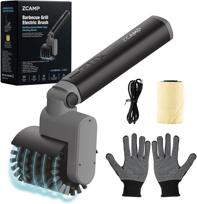 Electric Grill Brush for Outdoor, 3-Speed Control, 304 Stainless Steel Cordless BBQ Grill Brush with No-Shed Bristles, 150-Mins Runtime Grill Cleaning Brush for Deep Cleaning Grates (Black)