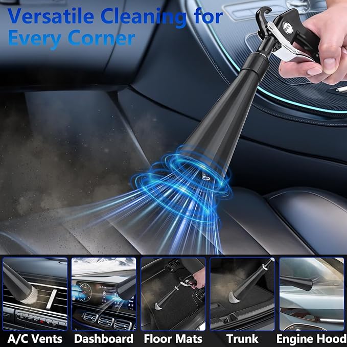 Preciva Tornado Blow Gun, Air Duster for Interior Seats, Headliner, AC Vents, Crevice Cleaning, High-Pressure 60-160PSI (0.6-0.92MPa), 1/4" Quick Connect, Includes 2 Nozzles & 2 Connectors