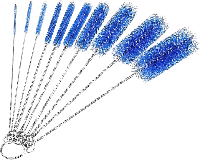 CiaraQ Bottle Cleaning Brushes, 8 Inch Nylon Tube Brush Set, Cleaner for Narrow Neck Bottles Cups with Hook, Set of 10pcs.