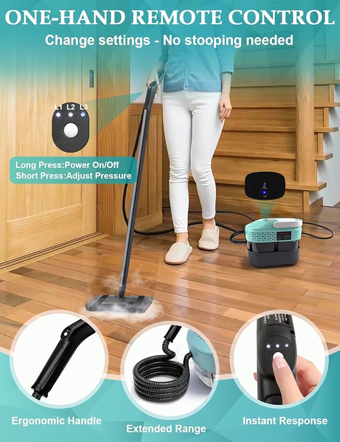 Steam Mop, 2500W High-Pressure Deep Cleaning Steam with 1.69QT Tank, 221°F & 3-Level Temp Steam Cleaner 10S Fast Heat-Up with19 Accessories for Floor, Car, Kitchen, Carpets, Window (MINT GREEN)