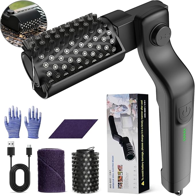 Electric Grill Brush, Cordless Rechargeable BBQ Grill Cleaning Brush, 180° Adjustable Angle, 3-Speed Motor, Stainless Steel Head, Electric Grill Cleaner for Outdoor Grill, Gas BBQ Grates & Griddles