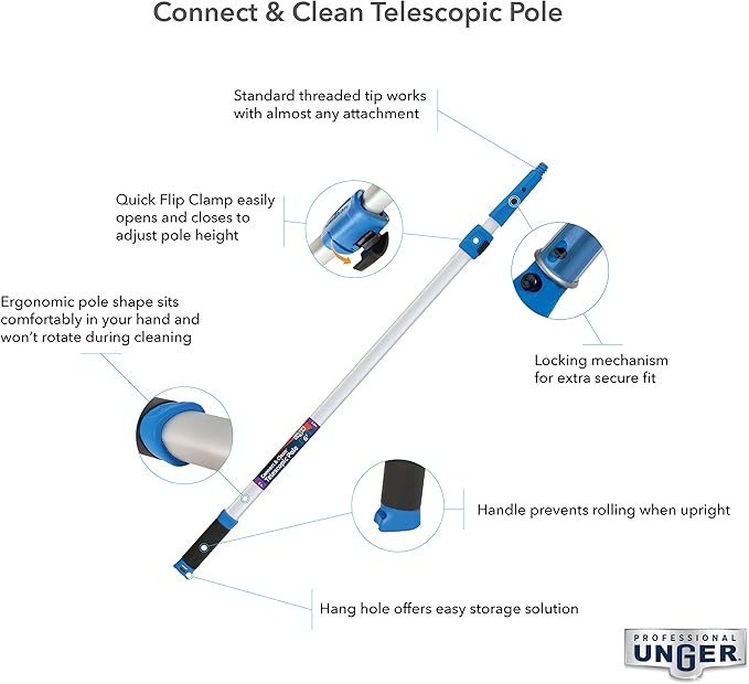 Unger Professional Connect & Clean 3’-6’ Aluminum Telescopic Extension Pole with Locking Cone & Quick-Flip Clamp – Compatible with Cleaning Tool Attachments, Window Cleaning & Dusting Tool (Pack of 2)