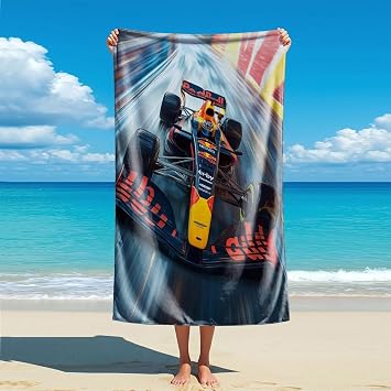 Racing F1 Themed Printed Beach Towel - Speed and Passion Checkered Flag Microfiber Beach Towel, a Must-Have for F1 Racin