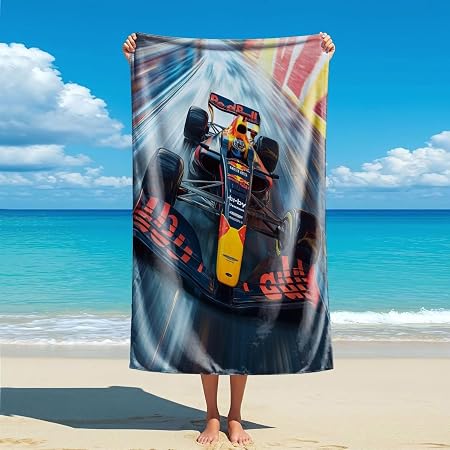 Racing F1 Themed Printed Beach Towel - Speed and Passion Checkered Flag Microfiber Beach Towel, a Must-Have for F1 Racin