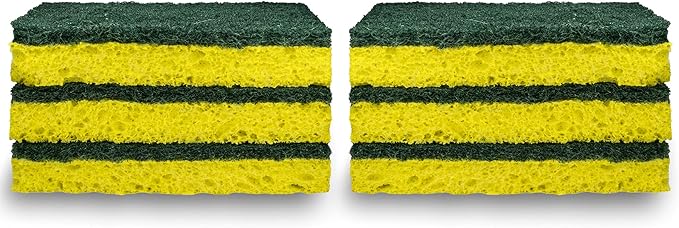 Amazon Basics Heavy Duty Scrub Sponges,Dual-Sided Design,Yellow/Green, 36 Count (6 Packs of 6), Packaging May Vary
