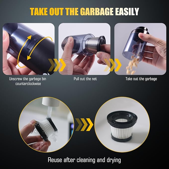 Handheld Car Vacuum Portable Cordless - Mini, Portable | Dual Suction (7500pa & 12000pa) | 4-in-1 Vacuum Cleaner, Blower, Inflator, Deflator & Air Duster for Car, Home, Kitchen, Pet Hair, Office Use