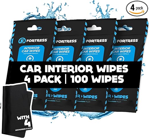 Fortress Car Interior Cleaner Wipes, Microfiber Cloth (25 ct, Pack of 4)