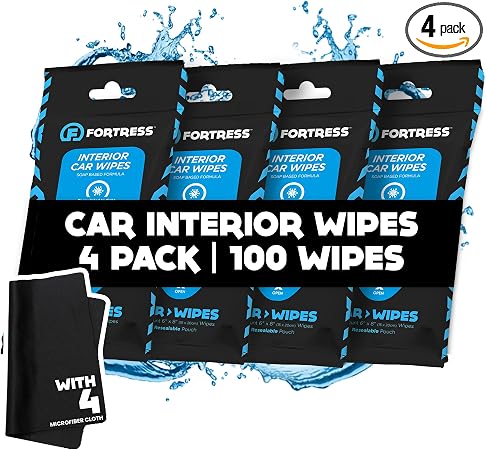 Fortress Car Interior Cleaner Wipes, Microfiber Cloth (25 ct, Pack of 4)