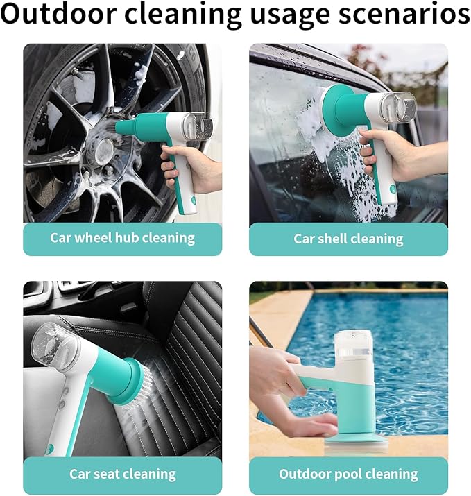 Dual-Rotation Electric Scrubber - IPX5 Waterproof Multi-Surface Cleaning Brush for Bathroom, Kitchen, Tile, Glass & More - Includes 4 Brush Heads (Nylon/Sponge/Crevice/Flat)